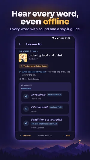 Hear every word, even offline: an Ascend lesson with audio on every phrase