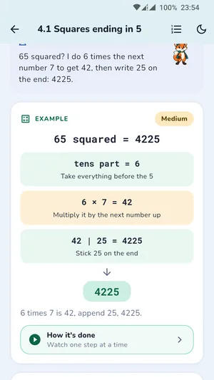 A lesson on squaring numbers ending in 5, with a worked example