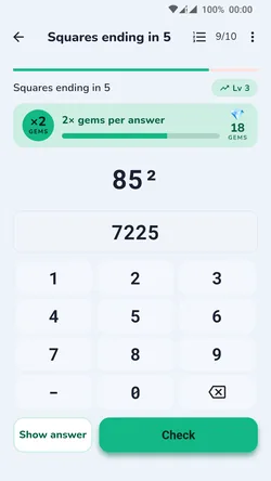 Real Math Magician screen showing mental-math practice